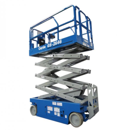 Scissor lift icon symbolizing aerial lift rentals for construction and maintenance projects.