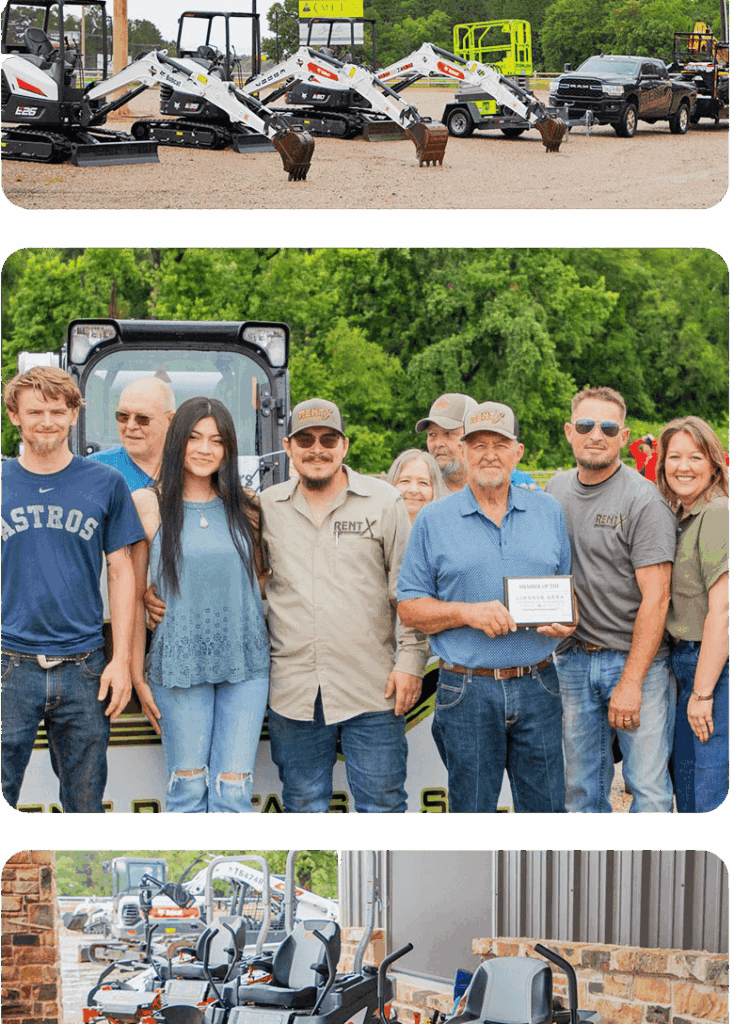 “ team standing together at the Lindale, Texas location, smiling and ready to assist customers with equipment rentals, trailer sales, and metal building projects across East Texas.