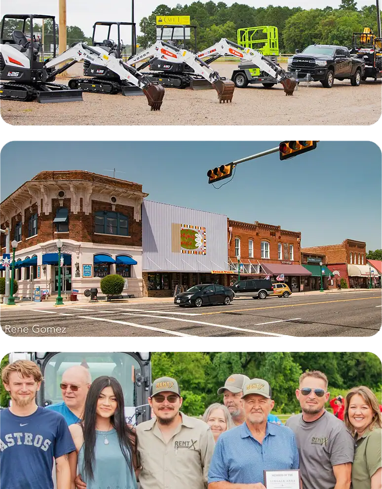The  team posing in front of historic Mineola Main Street, Texas